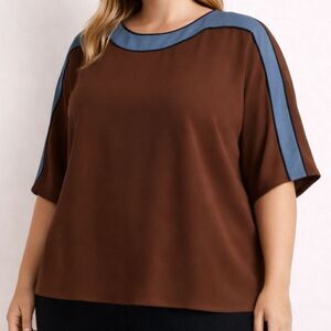Pari Passu Women's Plus Size 16 Georgette Marni Top Brown Blue Luxury Blouse NWT